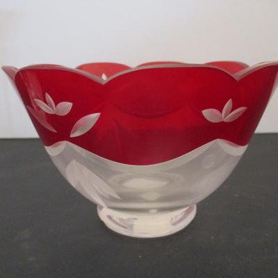 Lenox Clear Ruby Red Etched Glass Bowl
