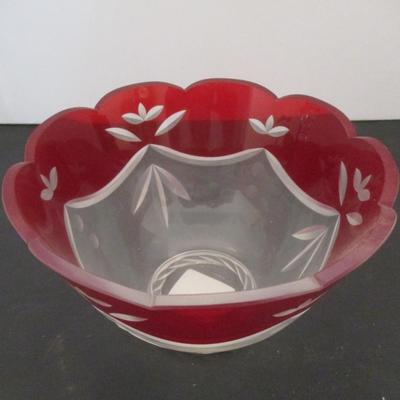 Lenox Clear Ruby Red Etched Glass Bowl