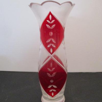 Lenox 9" Clear Ruby Red Etched Glass Vase