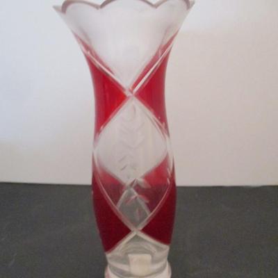 Lenox 9" Clear Ruby Red Etched Glass Vase