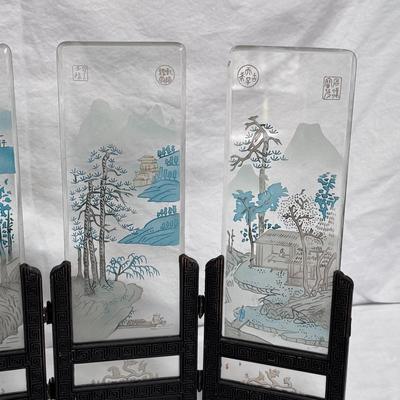 Miniature Asian Table Screen and Bronze Crane and Turtle Statue (LR-DZ)
