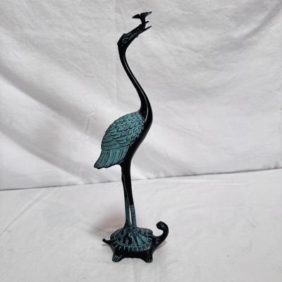 Miniature Asian Table Screen and Bronze Crane and Turtle Statue (LR-DZ)