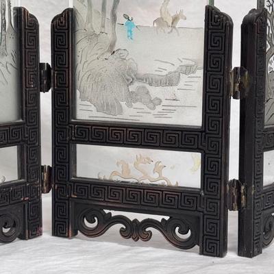 Miniature Asian Table Screen and Bronze Crane and Turtle Statue (LR-DZ)