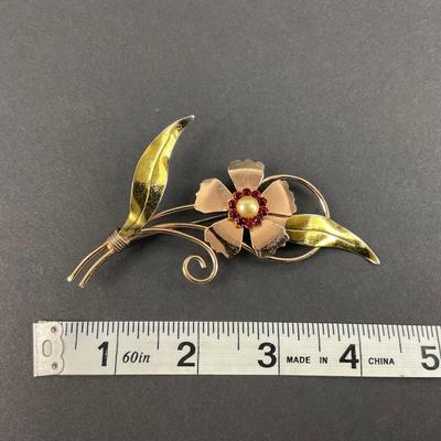 -46- SILVER | Mid Century Gold Wash Sun Flower Pin | Marked
