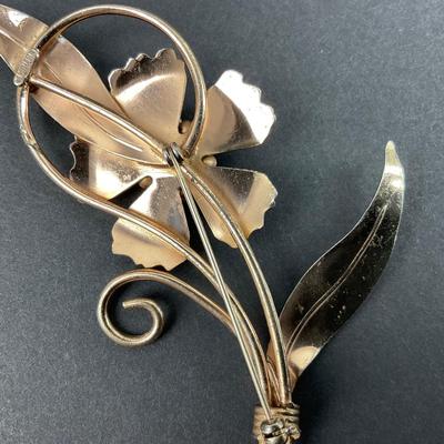 -46- SILVER | Mid Century Gold Wash Sun Flower Pin | Marked