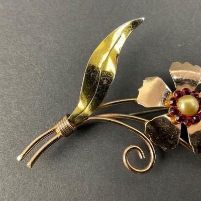 -46- SILVER | Mid Century Gold Wash Sun Flower Pin | Marked
