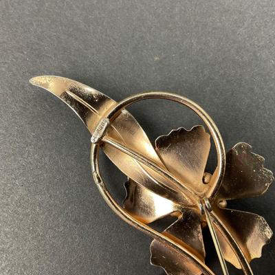 -46- SILVER | Mid Century Gold Wash Sun Flower Pin | Marked