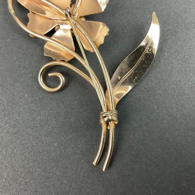 -46- SILVER | Mid Century Gold Wash Sun Flower Pin | Marked