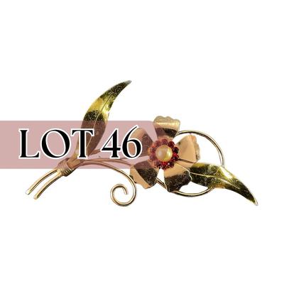 -46- SILVER | Mid Century Gold Wash Sun Flower Pin | Marked