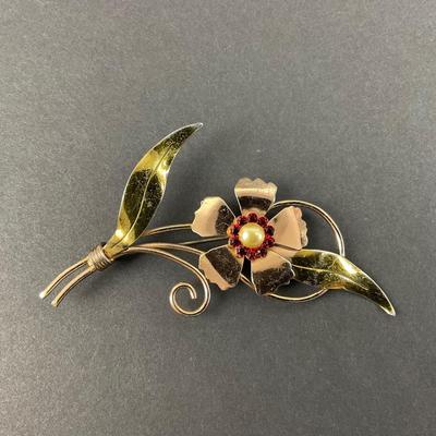 -46- SILVER | Mid Century Gold Wash Sun Flower Pin | Marked