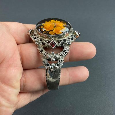 -48- SILVER | Sterling Thailand Flower Cuff Bracelet | Marked