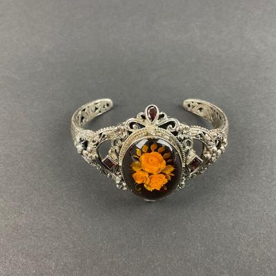-48- SILVER | Sterling Thailand Flower Cuff Bracelet | Marked