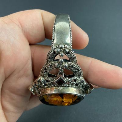 -48- SILVER | Sterling Thailand Flower Cuff Bracelet | Marked