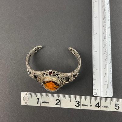 -48- SILVER | Sterling Thailand Flower Cuff Bracelet | Marked