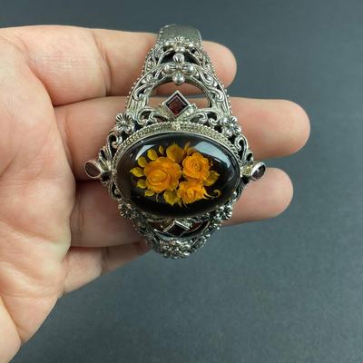 -48- SILVER | Sterling Thailand Flower Cuff Bracelet | Marked