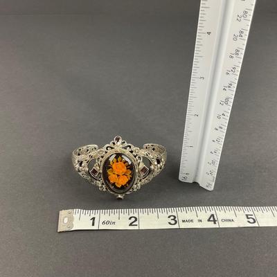 -48- SILVER | Sterling Thailand Flower Cuff Bracelet | Marked