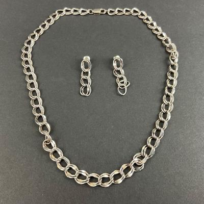 -51- SILVER | Sterling Silver Necklace & Earrings Set | Marked
