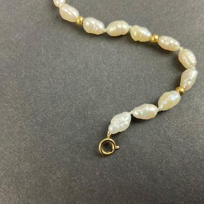 -59- JEWELRY | 14K IPS Yellow Gold Rice Pearl Necklace & Bracelet | Marked