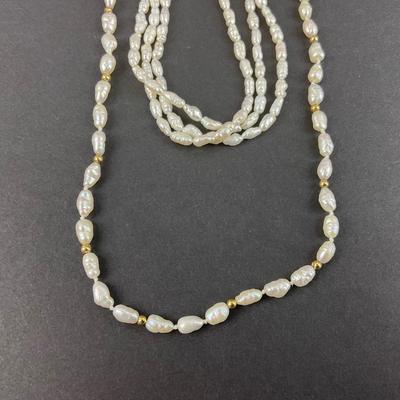 -59- JEWELRY | 14K IPS Yellow Gold Rice Pearl Necklace & Bracelet | Marked