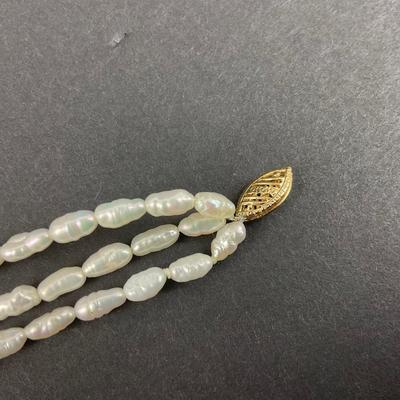 -59- JEWELRY | 14K IPS Yellow Gold Rice Pearl Necklace & Bracelet | Marked