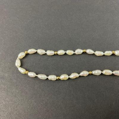 -59- JEWELRY | 14K IPS Yellow Gold Rice Pearl Necklace & Bracelet | Marked