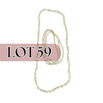 -59- JEWELRY | 14K IPS Yellow Gold Rice Pearl Necklace & Bracelet | Marked