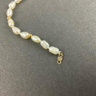 -59- JEWELRY | 14K IPS Yellow Gold Rice Pearl Necklace & Bracelet | Marked
