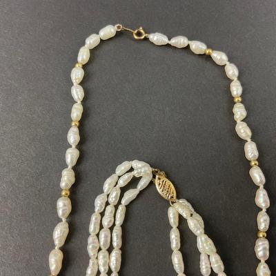 -59- JEWELRY | 14K IPS Yellow Gold Rice Pearl Necklace & Bracelet | Marked