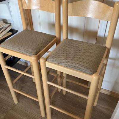 Two Padded Pine Bar Stools