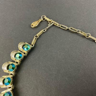 -64- CORO | Vintage Necklace With Green/Blue Rhinestones Necklace | Marked