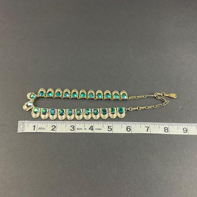 -64- CORO | Vintage Necklace With Green/Blue Rhinestones Necklace | Marked