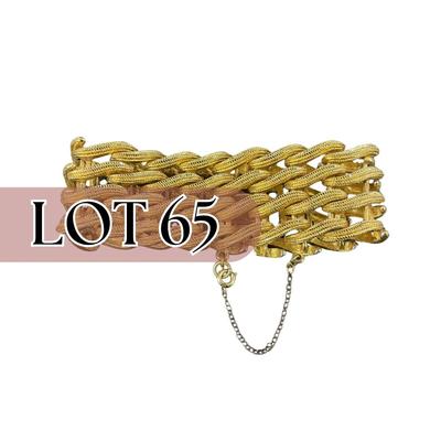 -65- MONET | Brushed Gold Tone Basket Weave Link Bracelet | Marked