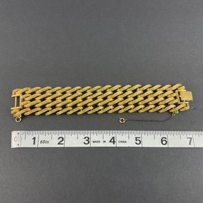 -65- MONET | Brushed Gold Tone Basket Weave Link Bracelet | Marked