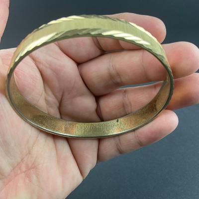 -66- MONET | Vintage Gold Tone Etched Bangle | Marked