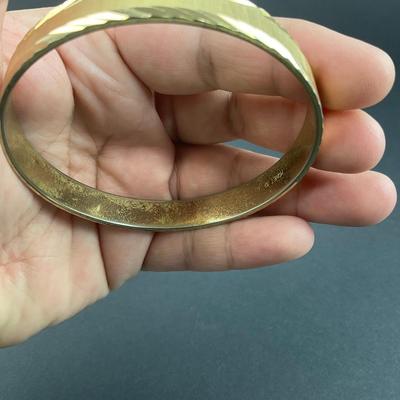 -66- MONET | Vintage Gold Tone Etched Bangle | Marked