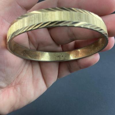 -66- MONET | Vintage Gold Tone Etched Bangle | Marked
