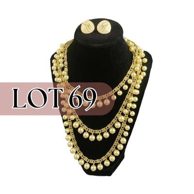 -69- TRIFARI | Gold Tone Necklace & Clip Earrings | Marked