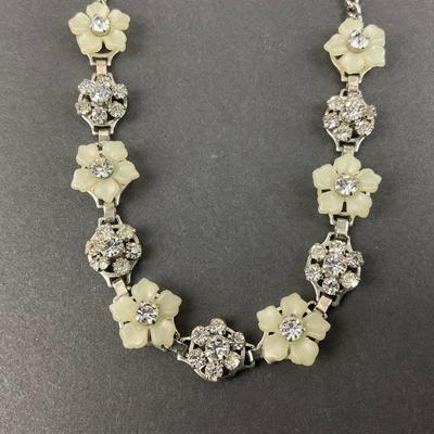 -72- JEWELRY | Rhinestone & Flowers Necklace & Clip Earrings