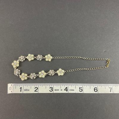 -72- JEWELRY | Rhinestone & Flowers Necklace & Clip Earrings