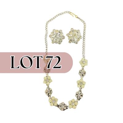 -72- JEWELRY | Rhinestone & Flowers Necklace & Clip Earrings