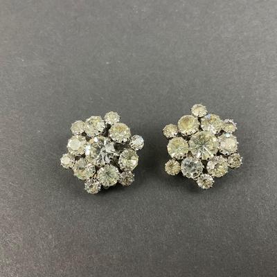 -72- JEWELRY | Rhinestone & Flowers Necklace & Clip Earrings