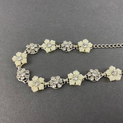 -72- JEWELRY | Rhinestone & Flowers Necklace & Clip Earrings