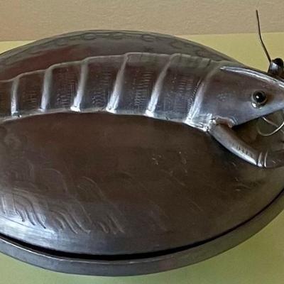 Covered Metal Bowl With Lobster On Top