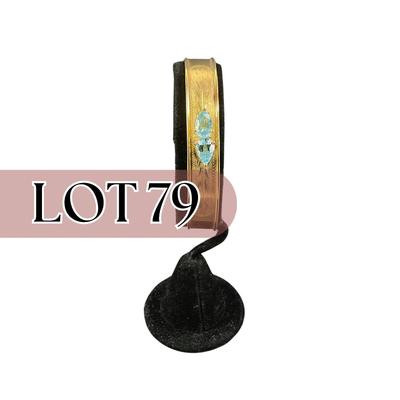-79- JEWELRY | Blue Glass Stone & Gold Tone Bangle