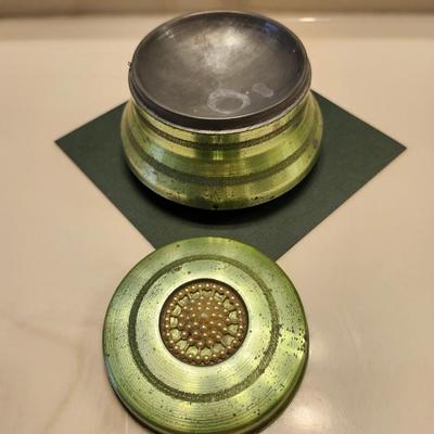 Green Metallic PowderPuff Powder Box