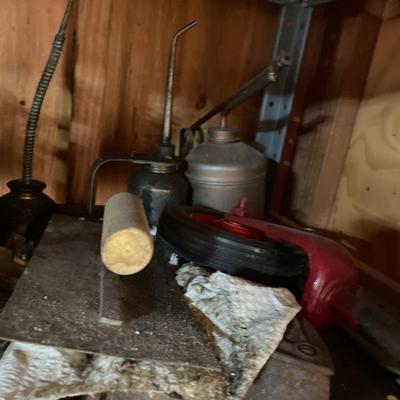 Vintage irons and oil cans