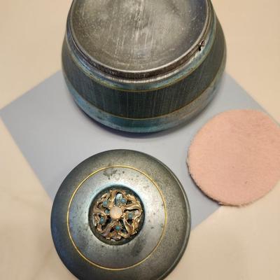 Blue Powder Puff Music Box with jeweled piece on top