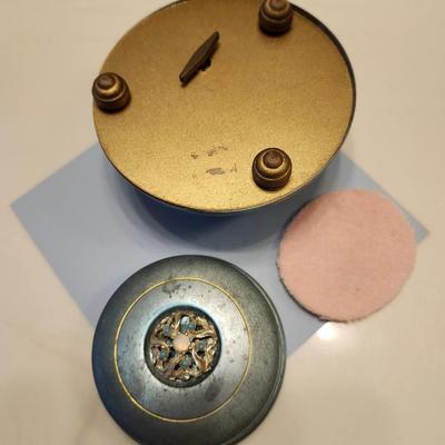 Blue Powder Puff Music Box with jeweled piece on top