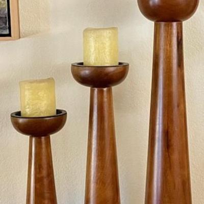 Three Large Wooden Candle Holders