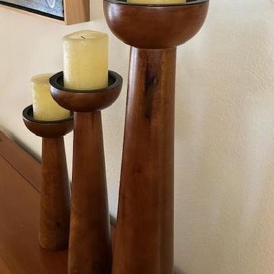 Three Large Wooden Candle Holders